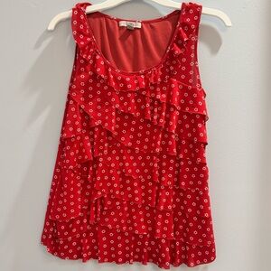 Roz & Ali Medium Red & White Ruffle Sleeveless Blouse Floral Print Feminine